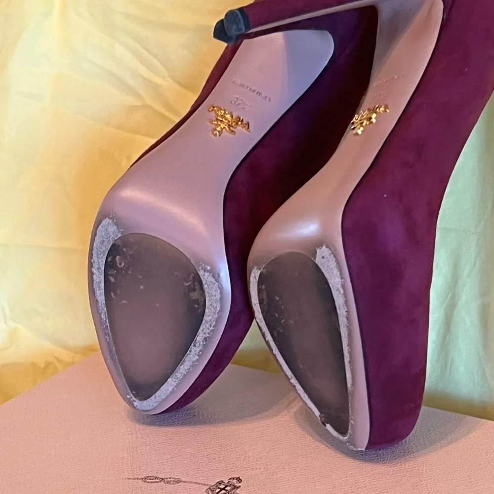Prada Women's Deep Purple Suede Heels - Picture 10 of 14